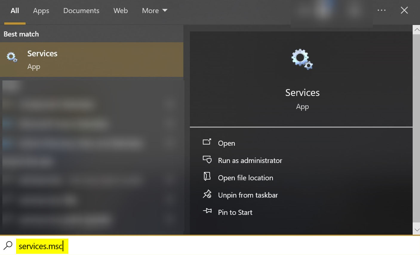 Opened the start menu and typed in "services.msc".