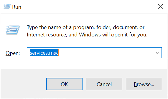 Opened the run box (using the key combination Win+R) and typed in "services.msc". 